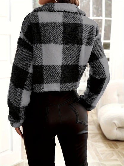 Lina™ Plaid Teddy Jacket – Trendy and Cozy for Women