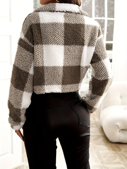 Lina™ Plaid Teddy Jacket – Trendy and Cozy for Women