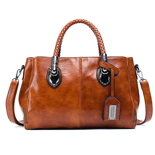 Giana | Elegant Leather Handbag with Woven Handle