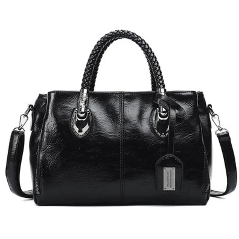 Giana | Elegant Leather Handbag with Woven Handle