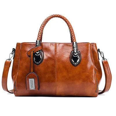 Giana | Elegant Leather Handbag with Woven Handle